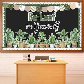 Spring Greenery Bulletin Board Classroom Decorations Positive Potted Plant Cutouts Spring Be Leaf in Yourself Bulletin Board for School Office Home Nursery Chalkboard Door Wall Decor