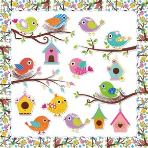 Whaline 56Pcs Birds Bulletin Board Decoration Boho Birds Nest Twigs Cutouts Back to School Colorful Cute Birds Bulletin Board Set with 100Pcs Glue Points for School Classroom DIY Projects