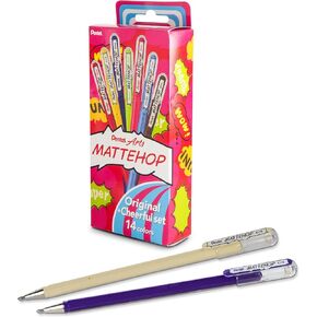 Pentel Mattehop Gel Pens, Original + Cheerful Colors Box Set, (1.0mm), Bold Line, 14 Assorted Colors (K110-V14ST)