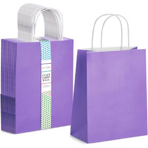 BLUE PANDA 25-Pack Purple Gift Bags with Handles - Medium Size Paper Bags for Birthday, Wedding, Retail (8x3.9x10 In)