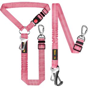 Dog Seat Belt for Car, Adjustable 4-in-1 Dog Car Seatbelt Leash with Hook & Buckle, Reflective Dog Seatbelt Harness for Car with Vehicle Car Headrest & Swivel Carabiner and Poop Bag, Black