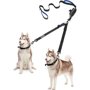 YOUTHINK Double Dog Leash, No Tangle Walking Leash 2 Dogs up to 180lbs, Comfortable Adjustable Dual Padded Handles, Bonus Pet Waste Bag (Double Dog Leash)
