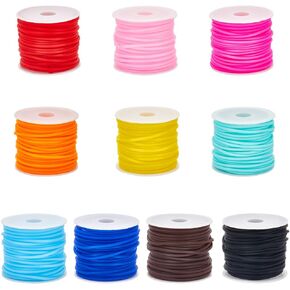 SUNNYCLUE 54.68 Yards 10 Colors Hollow Jewelry Cord Stitch Keeper Cords with Spools 2mm Colorful Synthetic Rubber Tubing Knotting Barber Rope for Jewelry Making Beading Bracelets Necklaces DIY Crafts