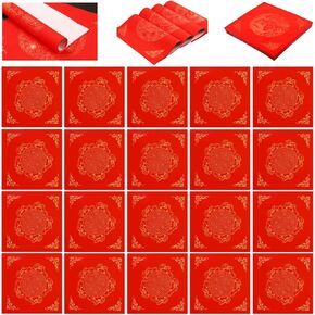 20 PCS Red Blank Fu Character Xuan Paper Red Dou Fang Xuan Paper Square Fu Character Paper for Spring Festival Chinese New Year Decorations (龙凤呈祥)