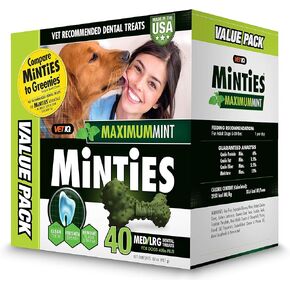 VetIQ Minties Dog Dental Bone Treats, Dental Chews for Dogs, (Perfect for Medium / Large Dogs over 40 lbs)