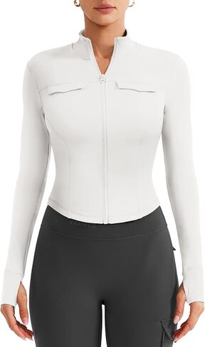 YEOREO Womens Workout Jackets Cropped Full Zip Up Athletic Jackets Arsene Slim Fit Yoga Running Cargo Tops with Thumb Holes in Saudi Arabia