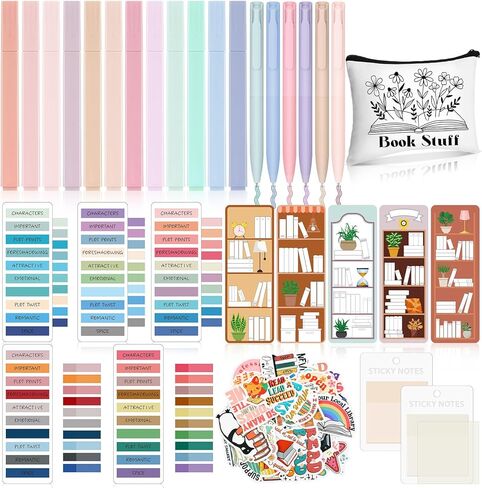 Book Annotation Kit Set of Pencil Case Pouch Included Annotating Bookmark Kit, Highlighter Marker, Pens, Sticky Notes, Book Tracker Bookmarks and Book Stickers for Reading (Classic) in Saudi Arabia