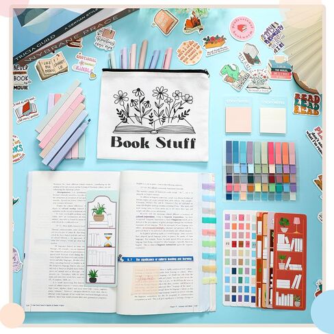 Book Annotation Kit Set of Pencil Case Pouch Included Annotating Bookmark Kit, Highlighter Marker, Pens, Sticky Notes, Book Tracker Bookmarks and Book Stickers for Reading (Classic) in Saudi Arabia