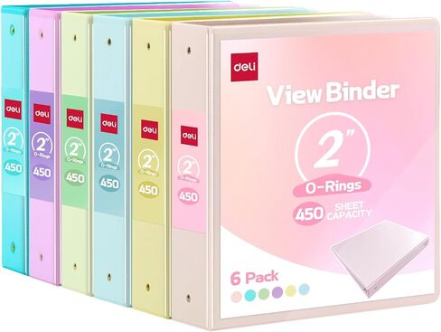 Deli 1-inch 3 Ring Binder with 2 Interior Pockets, 175 Sheets Capacity, 1 inch Binders fits 11" x 8.5" US Letter Size, Assorted 6 Pastel Colors, 6 Pack in Saudi Arabia