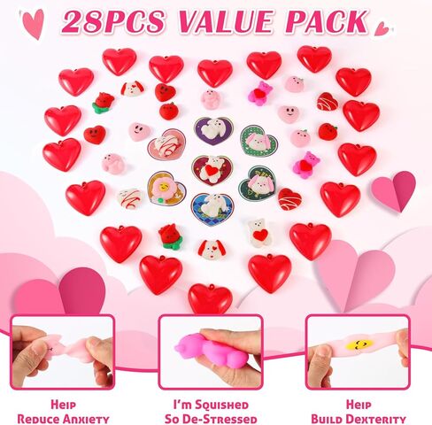 28 Pack Valentines Day Cards for Kids مع Mochi Squishy ، وبطاقات عيد الحب للأطفال Funny Classroom Exchange و Gifts Form in Kuwait