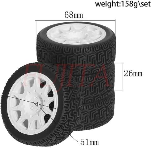 fujita 1/10 RC ON-Road Rubber Racing Tire Rim 68mm OD for 1/10 RC Rally Car Tamiya XV01 XV02 TT02 PTG HSP RGT Kyosho FAZER MK2 PTG （White A） in Saudi Arabia