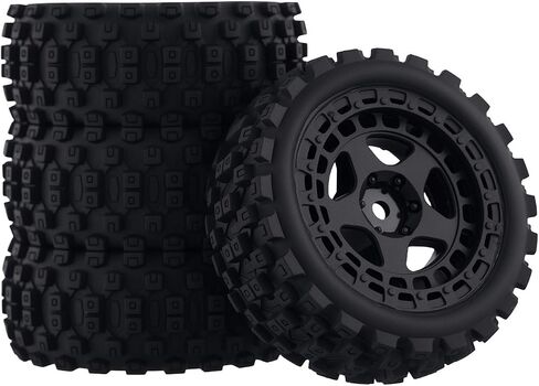 Pre Glued Wheel and Tires Plastic Rim Rubber for 1/18 Typhon Grom 223S Series Upgrades Part Black in Kuwait