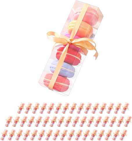 Happy Potato 50 Pack Pack Plastic Macaron Boxes for 6 ، Pet Clear Favors Boxs with Ribbon ، و Clear Hights ، و 7 "x2" x2 ". in Kuwait