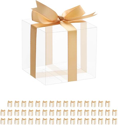 Happy Potato 50 Pack Pack Plastic Macaron Boxes for 6 ، Pet Clear Favors Boxs with Ribbon ، و Clear Hights ، و 7 "x2" x2 ". in Kuwait