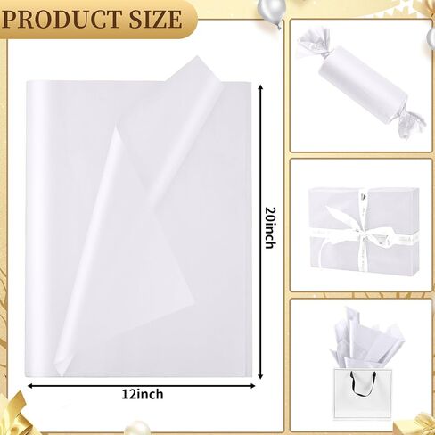 Hlonon 100 Sheets White Tissue Paper 12 x 20 Inches Recyclable White Wrapping Paper Bulk for DIY Crafts Birthday Baby Shower Christmas Gift Wrapping Crafts Decor in Saudi Arabia
