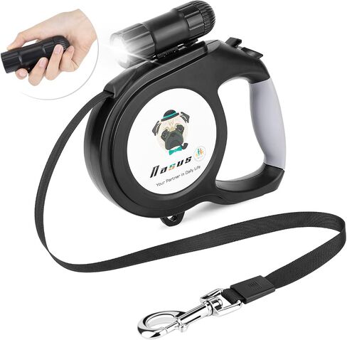 Nasus Retractable Dog Leash, 26ft Pet Walking Leash with 9 LED Detachable Flashlight for Medium Large Dog up to 100lbs, with Hand Grip One Button Brake & Lock and Hook (Black-N) in Saudi Arabia