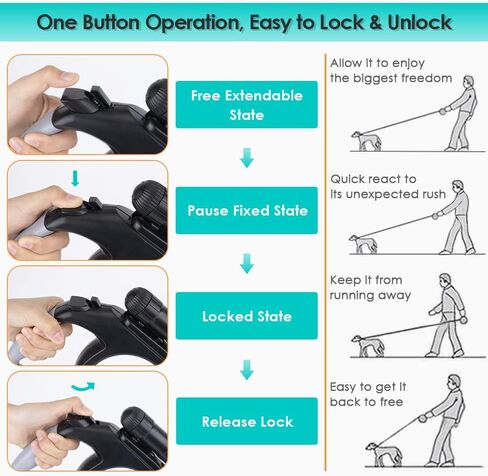 Nasus Retractable Dog Leash, 26ft Pet Walking Leash with 9 LED Detachable Flashlight for Medium Large Dog up to 100lbs, with Hand Grip One Button Brake & Lock and Hook (Black-N) in Saudi Arabia