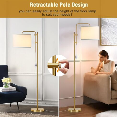 GyroVu Floor Lamp for Living Room, Adjustable Height Standing Lamps with 350° Rotate Beige Lampshade, 67.5-Inch Modern Tall Lamp Dimmable Floor Lamps for Corner Bedroom Home Office (Bulb Included) in Kuwait