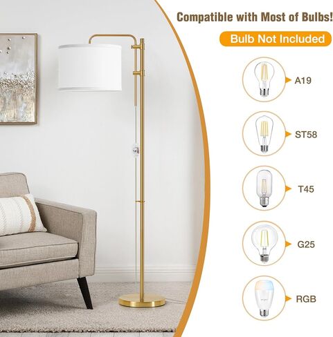 GyroVu Floor Lamp for Living Room, Adjustable Height Standing Lamps with 350° Rotate Beige Lampshade, 67.5-Inch Modern Tall Lamp Dimmable Floor Lamps for Corner Bedroom Home Office (Bulb Included) in Kuwait