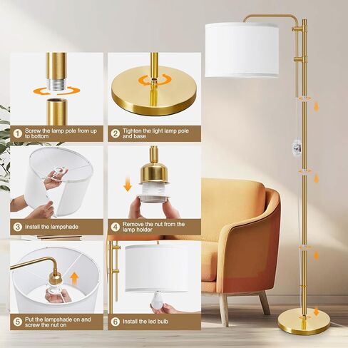 GyroVu Floor Lamp for Living Room, Adjustable Height Standing Lamps with 350° Rotate Beige Lampshade, 67.5-Inch Modern Tall Lamp Dimmable Floor Lamps for Corner Bedroom Home Office (Bulb Included) in Kuwait