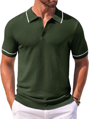 COOFANDY Men's Knit Polo Shirts Casual Short Sleeve Button Down Shirts Crochet Classic Golf Polo Collared Shirts in Kuwait