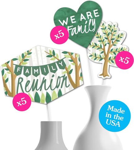Funny Family Reunion Celebration Photo Booth Prop Kit, DIY Setup - 10pc | Family Tree Party Decorations, Arrow and Speech Bubble Shapes for Adults or Kids, Prop Sticks Included, USA-made in Saudi Arabia