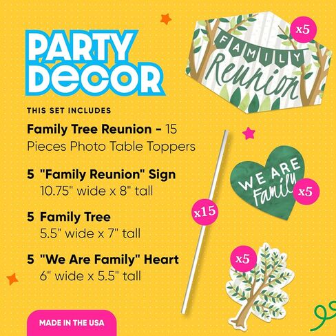 Funny Family Reunion Celebration Photo Booth Prop Kit, DIY Setup - 10pc | Family Tree Party Decorations, Arrow and Speech Bubble Shapes for Adults or Kids, Prop Sticks Included, USA-made in Saudi Arabia