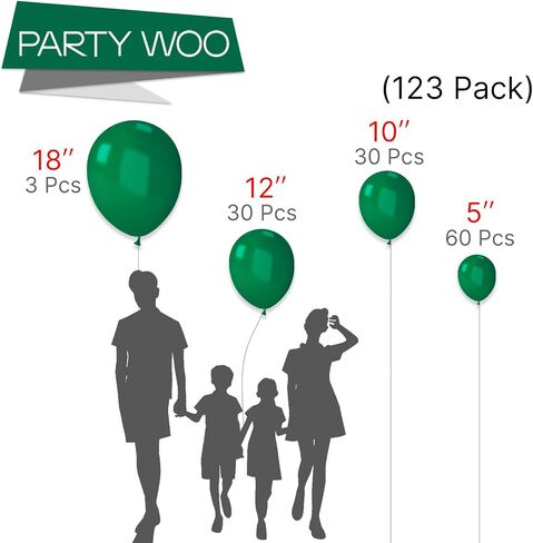 Partywoo بالونات خضراء داكنة 123 PCs بالونات خضراء الصياد بالونات خضراء أحجام مختلفة حزمة من 18 12 10 5 5 بوصة من البالون الأخضر القوس طقم كوعة في عيد الميلاد زخارف حفلة غابة خضراء-Y56 in Kuwait
