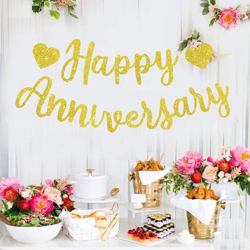 BEISHIDA Red Happy Anniversary Banner, Pre-Strung - Red Glitter Happy Anniversary Banner，NO DIY - Red Glitter Happy Anniversary Garland, Red Happy Anniversary Sign for Anniversary Wedding Party Decorations & Decor in Saudi Arabia