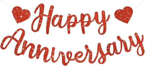BEISHIDA Red Happy Anniversary Banner, Pre-Strung - Red Glitter Happy Anniversary Banner，NO DIY - Red Glitter Happy Anniversary Garland, Red Happy Anniversary Sign for Anniversary Wedding Party Decorations & Decor in Saudi Arabia