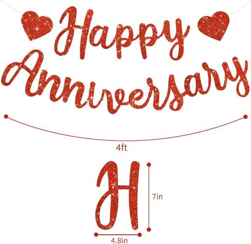 BEISHIDA Red Happy Anniversary Banner, Pre-Strung - Red Glitter Happy Anniversary Banner，NO DIY - Red Glitter Happy Anniversary Garland, Red Happy Anniversary Sign for Anniversary Wedding Party Decorations & Decor in Saudi Arabia