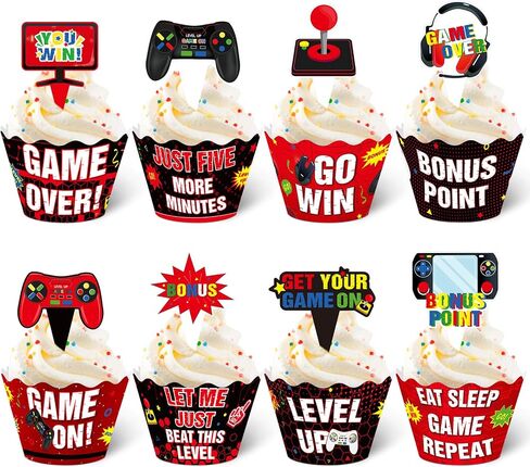 Nuenen 96 Pcs Video Game Cupcake Topper Decoration Gaming Game on Controllers Cupcake Picks Gamepad Cake Decorations for Boys Gamer Birthday Anniversary Party (Neon) in Kuwait