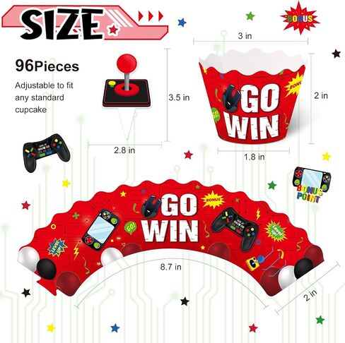 Nuenen 96 Pcs Video Game Cupcake Topper Decoration Gaming Game on Controllers Cupcake Picks Gamepad Cake Decorations for Boys Gamer Birthday Anniversary Party (Neon) in Kuwait