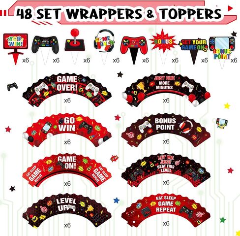 Nuenen 96 Pcs Video Game Cupcake Topper Decoration Gaming Game on Controllers Cupcake Picks Gamepad Cake Decorations for Boys Gamer Birthday Anniversary Party (Neon) in Kuwait