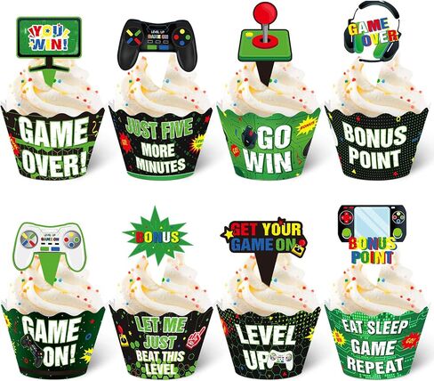 Nuenen 96 Pcs Video Game Cupcake Topper Decoration Gaming Game on Controllers Cupcake Picks Gamepad Cake Decorations for Boys Gamer Birthday Anniversary Party (Neon) in Kuwait