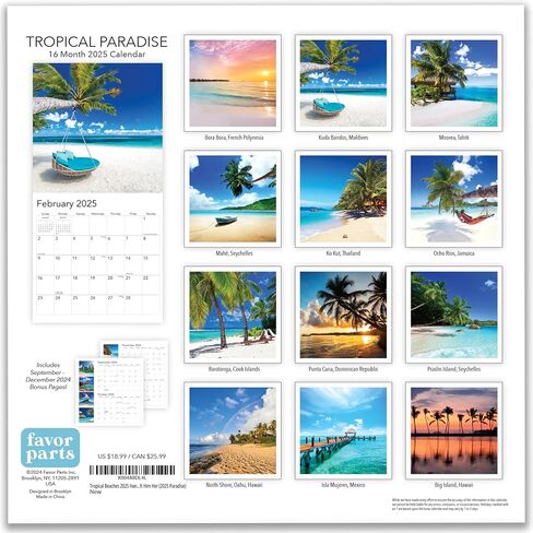Tropical Paradise 2025 Beaches Hangable Wall Calendar Full Page Months & Travel Vacation Beach Photography Organizing Planning Gift Him Her (2025 Paradise) in Kuwait