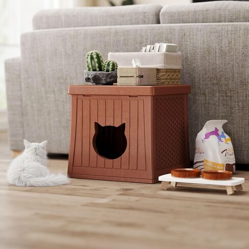 Hidden Cat Litter Box Enclosure Furniture, Insulated Cat House Outdoor with Flip Lid for Easy Cleaning, Winter Feral Cat Shelter Weatherproof, Cat Hideaway Cave Side Table & Nightstand, Oatmilk in Saudi Arabia