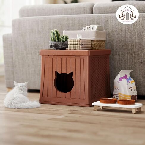 Hidden Cat Litter Box Enclosure Furniture, Insulated Cat House Outdoor with Flip Lid for Easy Cleaning, Winter Feral Cat Shelter Weatherproof, Cat Hideaway Cave Side Table & Nightstand, Oatmilk in Saudi Arabia