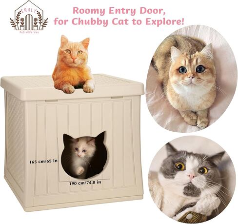 Hidden Cat Litter Box Enclosure Furniture, Insulated Cat House Outdoor with Flip Lid for Easy Cleaning, Winter Feral Cat Shelter Weatherproof, Cat Hideaway Cave Side Table & Nightstand, Oatmilk in Saudi Arabia