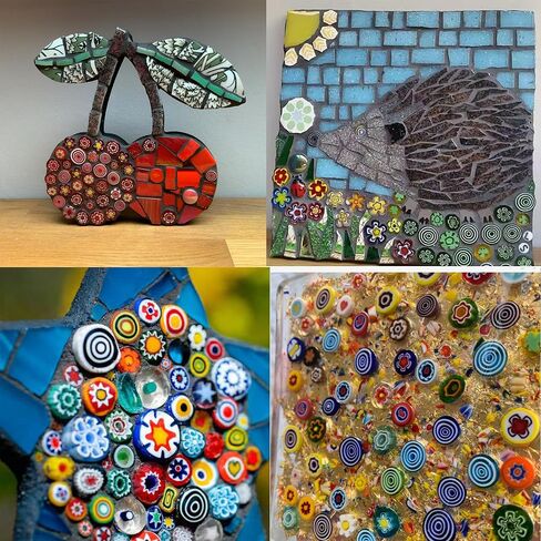 Flat Glass Millefiori for Mosaic Making Supplies, Mosaic Tiles for Crafts with Assorted Flower Glass Tiles, Mosaic Kits for Adults DIY Decorations, No Hole (Flower Pattern) in Saudi Arabia