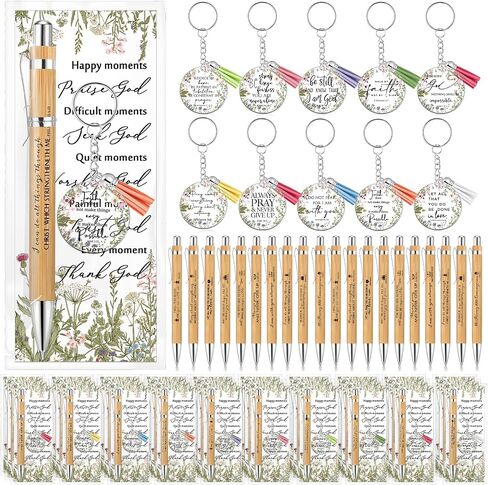 Spakon 30 Sets Christian Gifts Bulk for Women Bible Verse Bamboo Pen Floral Keychain Inspirational Bookmark Religious Mothers Day Party Gift Spread God's Word for Sunday School Church Visitor in Saudi Arabia