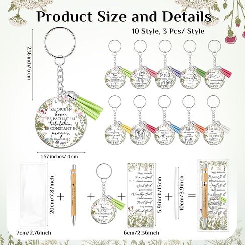 Spakon 30 Sets Christian Gifts Bulk for Women Bible Verse Bamboo Pen Floral Keychain Inspirational Bookmark Religious Mothers Day Party Gift Spread God's Word for Sunday School Church Visitor in Saudi Arabia