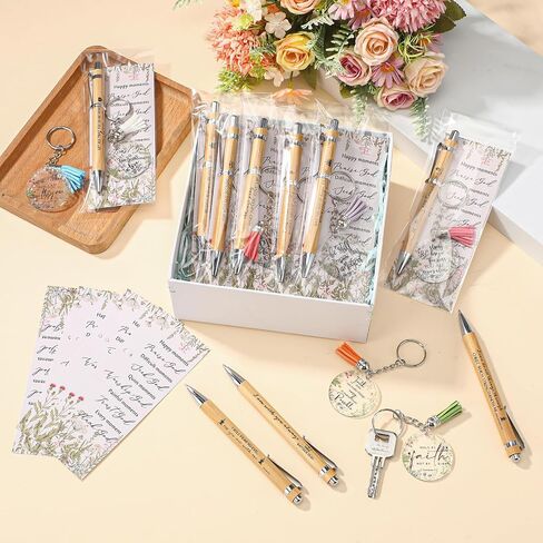 Spakon 30 Sets Christian Gifts Bulk for Women Bible Verse Bamboo Pen Floral Keychain Inspirational Bookmark Religious Mothers Day Party Gift Spread God's Word for Sunday School Church Visitor in Saudi Arabia