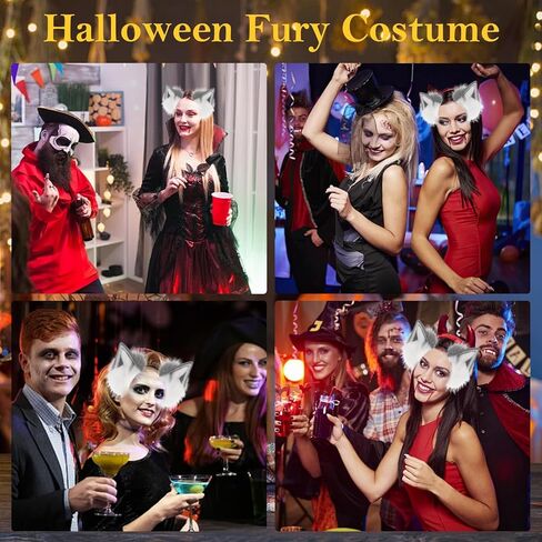 2 Pcs Fox Wolf Cat Ear Headband and Tail Keychain Furry Fancy Party Party Costume Gift Therian Stuff Tail Gear Wolf Ear in Kuwait