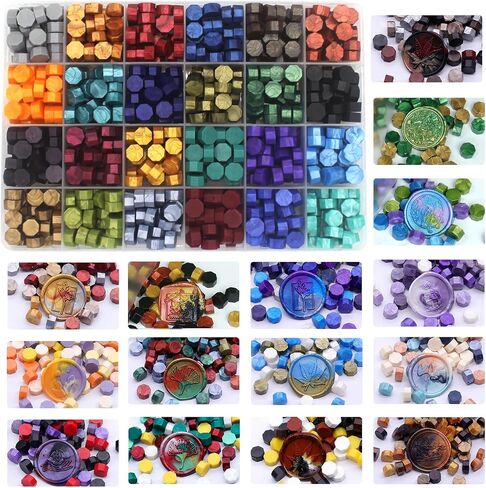 Wax Seal Kit with 24 Colors Wax Seal Beads 600pcs, Andotopee Tree of Life Wax Seal Stamp Kit with Electric Sealing Wax Warmer Set, Silicone Mold, Metallic Pen, 120 Removable Sticky Dots, Spoon Cleaner in Kuwait