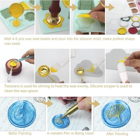 Wax Seal Kit with 24 Colors Wax Seal Beads 600pcs, Andotopee Tree of Life Wax Seal Stamp Kit with Electric Sealing Wax Warmer Set, Silicone Mold, Metallic Pen, 120 Removable Sticky Dots, Spoon Cleaner in Kuwait