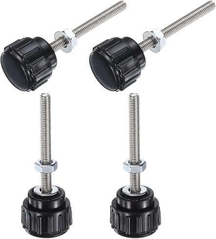 uxcell 4 Set M4 x 40mm Male Thread Knurled Knobs Thumb Screws with Nuts Washers, Clamping Knob Grip 14mm Plastic Head Hand Knobs Thumbscrews, Black in Saudi Arabia