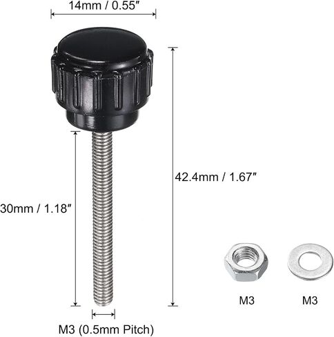 uxcell 4 Set M4 x 40mm Male Thread Knurled Knobs Thumb Screws with Nuts Washers, Clamping Knob Grip 14mm Plastic Head Hand Knobs Thumbscrews, Black in Saudi Arabia