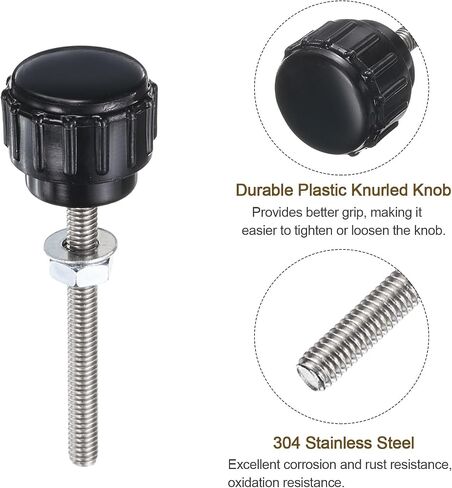 uxcell 4 Set M4 x 40mm Male Thread Knurled Knobs Thumb Screws with Nuts Washers, Clamping Knob Grip 14mm Plastic Head Hand Knobs Thumbscrews, Black in Saudi Arabia