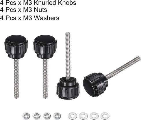 uxcell 4 Set M4 x 40mm Male Thread Knurled Knobs Thumb Screws with Nuts Washers, Clamping Knob Grip 14mm Plastic Head Hand Knobs Thumbscrews, Black in Saudi Arabia